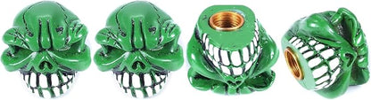 Abfer Skull Valve Caps Fun Wheel Tire Air Stem Dust Cover Cap Auto Decoration Accessories Fit Most Vehicle Car Truck Bike Motorcycle (Green)