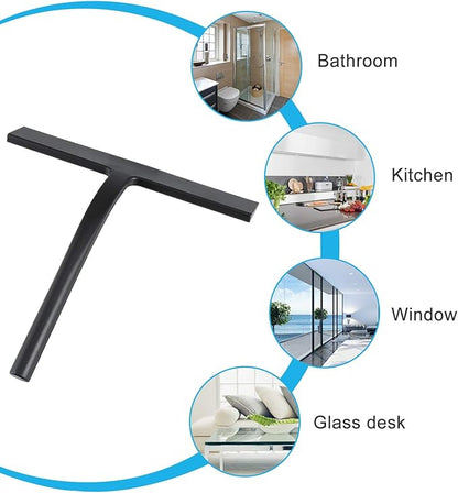 Anlynwooh All -Purpose Silicone Shower Squeegee for Shower Glass Door with Hook, Bathroom Accessories for Window Mirror Tile Car Shower Walls,Household Shower Cleaner Tool (Black, 9 inch(1 Hook)