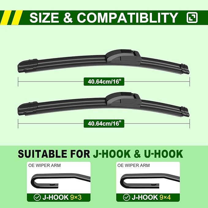 OEM Quality 16in + 16in Premium All-Season Windshield Wiper Blades for Original Equipment Replacement(Set of 2)