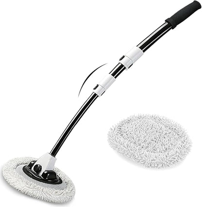 15° Curved Car Wash Brush with Long Handle 43" Microfiber Cleaning Mop Telescopic Extension Pole for Caravan RV Truck Auto SUV Wheel Boat Exterior 2 in 1 Carwash Duster Not Hurt Paint Scratch Free