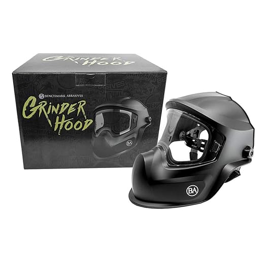 Benchmark Abrasives Professional Grinding Hood Face Shield - ANSI Certified Safety Headgear with Anti-Fog Protection for Woodworking, Cutting & Industrial Use