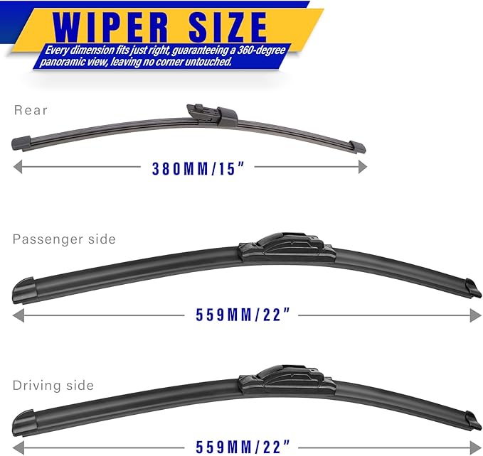 3 wipers Replacement for 2017 Ford expedition, Windshield Wiper Blades Original Equipment Replacement - 22"/22"/15" (Set of 3) U/J HOOK