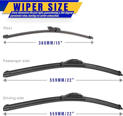 3 wipers Replacement for 2017 Ford expedition, Windshield Wiper Blades Original Equipment Replacement - 22"/22"/15" (Set of 3) U/J HOOK