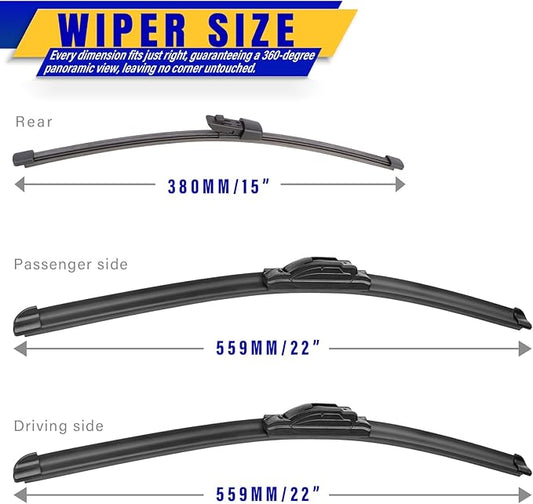 3 wipers Replacement for 2017 Ford expedition, Windshield Wiper Blades Original Equipment Replacement - 22"/22"/15" (Set of 3) U/J HOOK