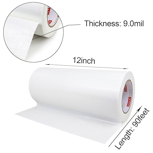 12 Inch Wide Duct Tape, Industrial Grade 30Yards (90 ft) Wide Tape Duct, 9 Mil Heavy-Duty, Waterproof, Strong, Flexible, No Residue, for Crafts & Home Improvement (White, 12'' x 90ft)