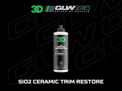 3D SiO2 Ceramic Trim Restore, GLW Series | Ultimate Hydrophobic Trim Reviver | SiO2 Infused Restoring, Shining, & Protecting | Restores Black Plastic & Vinyl | DIY Car Detailing | 16 oz