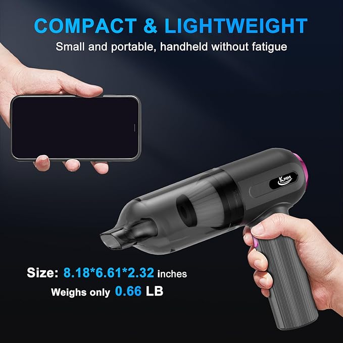 KMM Handheld Car Vacuum Cleaner, 4 in 1 Vacuum Cleaner 16000Pa Air Duster, 3-Speed Adjustable 120W High Power Vacuum Cleaner with LED Light and Multi-Nozzles for Car, Home, Office, Pet