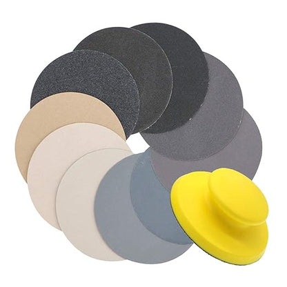 VIBRATITE 40 Pieces 5 Inch Sanding Discs, Wet Dry Sandpaper Sheets Assortment 80 to 7000 Grit Silicon Carbide Hook and Loop Round Sanding Paper with Handle Sanding Block for Wood Metal Automotive