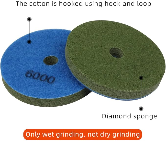 4" Diamond Sponge Fiber Polishing Pad 6000 Grit - Polishing Tile Stone Marble Concrete Ceramics Glass 2Pcs