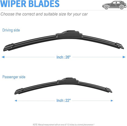 Gavimnal® 26"+22" Silicone Wiper Blades Replacement For Toyota Venza 2009-2015 Honda Civic 4door 2006-2015 Odyssey 2005-2025 Lexus RX350 2007-2015,All-Season Front Windshield Wiper Blades(Set of 2)