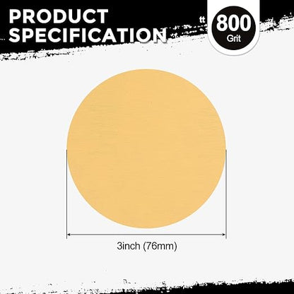 Kozelo 25 Pcs Sanding Discs 3 Inch 800 Grit Hook and Loop Random Orbital Sandpapers Suitable for Drywall Sander Wood Metal Furniture, Yellow