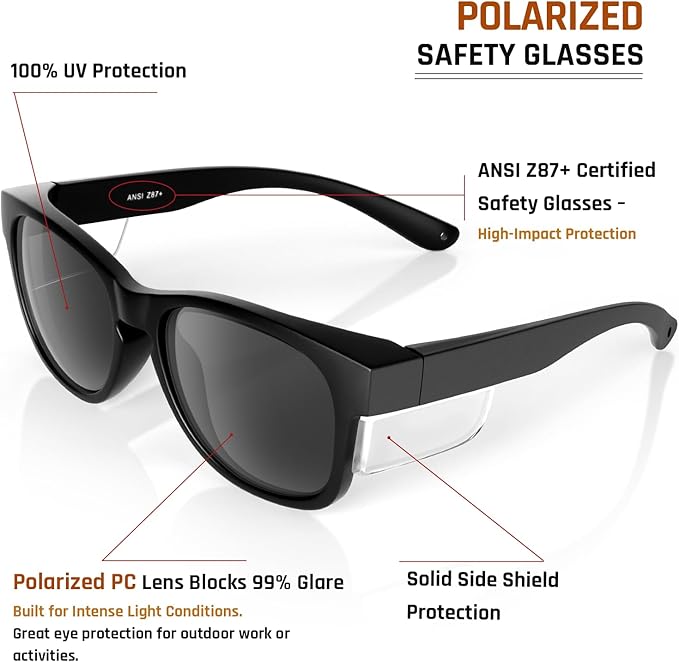 MORK&SUKY Safety Glasses with Side Shields，ANSI Z87.1 Certified Protective Eyewear for Work & Outdoor Use.