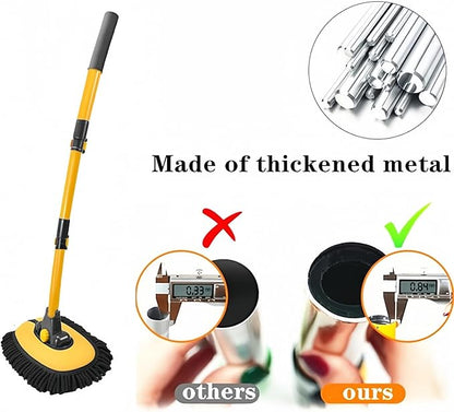 Car Wash Brush with Long Handle, Microfiber Towels Car Wash Kit Cleaning Supplies, Car Wash Mop Mitt with 2 Replacement Head , Extension Pole Car Brush Cleaning Kit for Cars Trucks