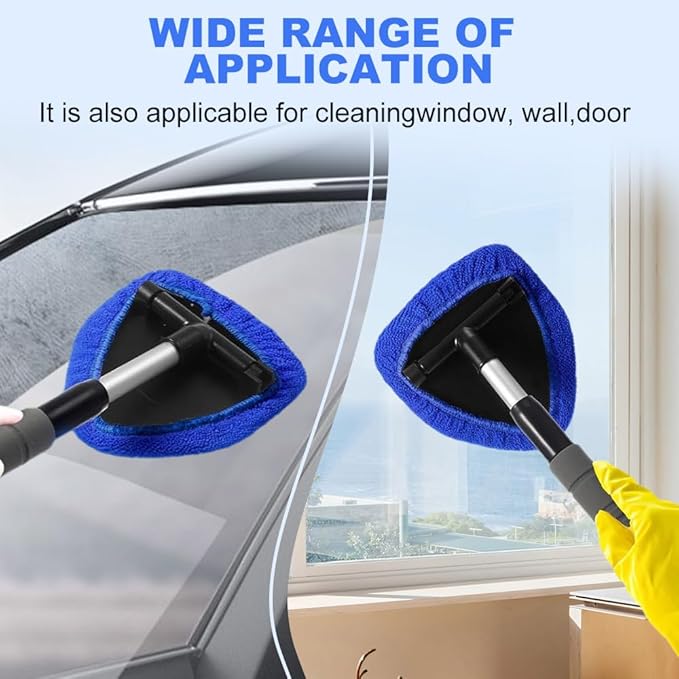 Windshield Cleaning Tool, 2025 New Car Interior Window Cleaning Kit with Extendable Handle, with 3 Towel Pads Windshield Cleaning Tool, Auto Glass Wiper for Windshield, Trucks, SUVs, RVs (Green)