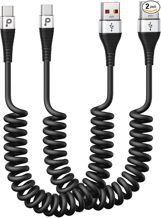 USB C Cable Fast Charging, 2Pack 3ft Coiled USB A to Type C Charge Cord for Car, USB-C Charging Cable Compatible with iPhone 17/16/15/Samsung Galaxy S20 S10 S9 S8 Plus Note 10 and More USB C Devices