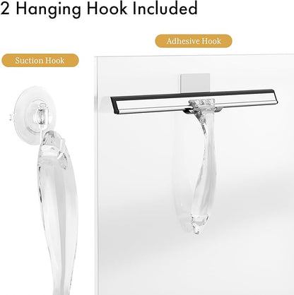 AmazerBath Shower Squeegee for Glass Doors, All-Purpose Squeegee with Suction Hook & Adhesive Hook, Clear Squeegee for Shower Glass, Windows, Mirrors, Tiles and Car Windows - 12 Inches, Clear