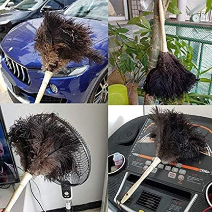 Ostrich Feather Duster for Cleaning-Furniture Dusters with Handle Ddzmz Hand Duster with Fluffy Natural Genuine Feather Reusable Household Duster, Gray and Brown(Length 16")