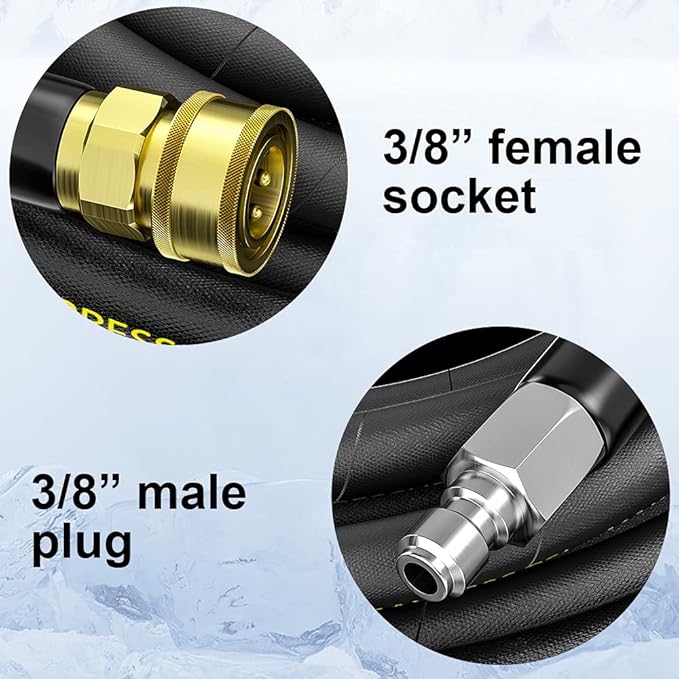 POHIR Pressure Washer Hose 50 ft with 3/8 Inch Quick Connect, Kink Resistant High Tensile Wire Braided,with 2 pcs M22 14mm Adapter Set, 4200 PSI Power Washer Hose