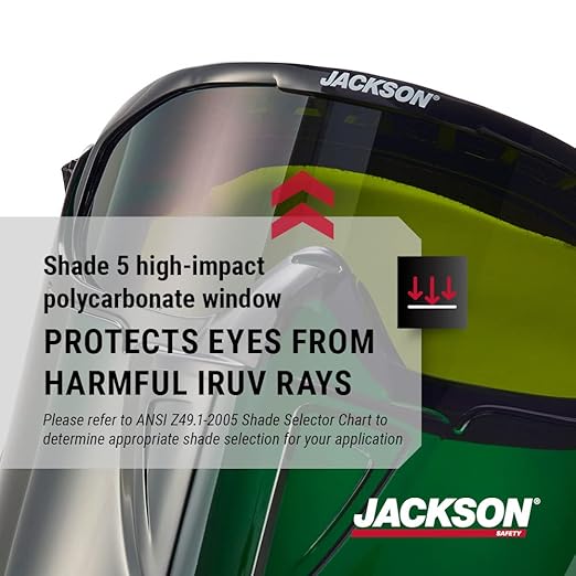 Jackson Safety 21002 - Safety Goggle - Gpl500 Premium Series - Shade 5 Ir Lens - Anti-fog - With Flip-up Detachable Face Shield - Green Body