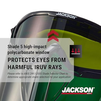 Jackson Safety 21002 - Safety Goggle - Gpl500 Premium Series - Shade 5 Ir Lens - Anti-fog - With Flip-up Detachable Face Shield - Green Body