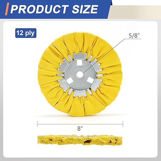QZATTCAEN 8" Yellow Airway Buffing Wheel,5/8'' Arbor Hole,12 Plys/Hard Polishing for Angle Grinder,1PCS