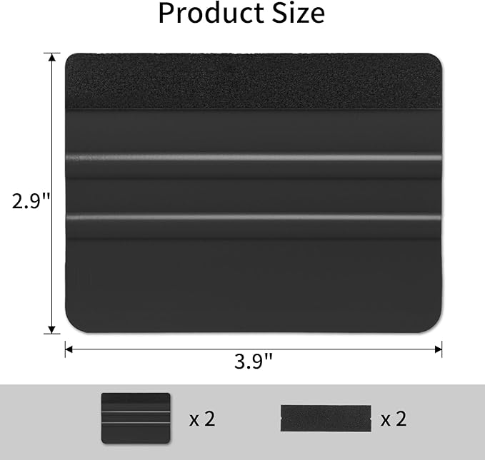 Squeegee for Vinyl, 2 Pcs Vinyl Squeegee with Extra 2 Felt Replacements, 4 Inch Vinyl Wrap Tools for Car Wrap, Craft Sign Making, DIY Crafting, Window, Black