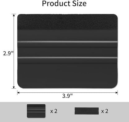 Squeegee for Vinyl, 2 Pcs Vinyl Squeegee with Extra 2 Felt Replacements, 4 Inch Vinyl Wrap Tools for Car Wrap, Craft Sign Making, DIY Crafting, Window, Black