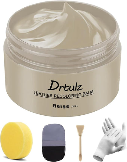 drtulz Beige Leather Recoloring Balm, Leather Color Restorer Conditioner, Leather Repair Kits for Vinyl Furniture, Sofa, Car Seats, Shoes - Repair Leather Color on Faded & Scratched Leather Couches