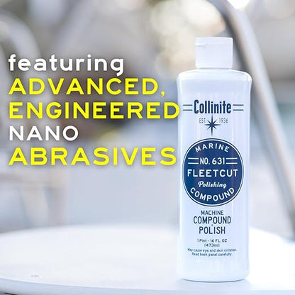 Collinite 631 Fleetcut- Marine/RV Compound + Polish. for Rotary & DA Use. Quickly Removes Heavy Oxidation/Hard Water Spots from Gelcoat/Fiberglass & Restores Color/Gloss in One Step. (16 fl oz)