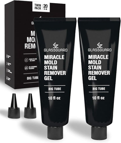 GlassGuard Miracle Mold Stain Remover Stain Gel Pack of 2 – Heavy Duty Cleaning Gel for Grouts, Ceramic, Glass, Silicone, Caulk & More – Washing Machine Cleaner Front Loader (300 ml / 10 oz)