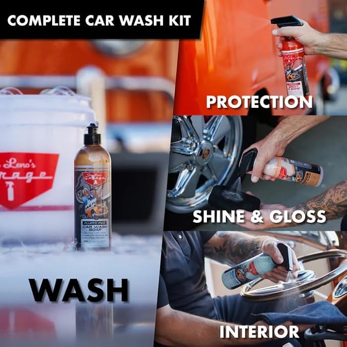 Jay Leno's Garage Gabriel Iglesias “Fluffy Edition” 7-Piece Complete Car Wash & Detailing Kit; Premium Microfiber Towels, Tire Shine, Interior Cleaner & Car Wax Ultimate Auto Care Gift Set