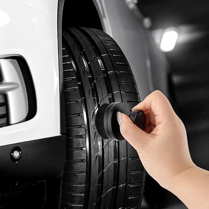 2 Pcs Car Tire Shine Applicator,Round and Curved Brushes with Storage Stand Automotive Tire Dressing Applicator Brush for Auto Detailing Cleaning Service(Color:Black)