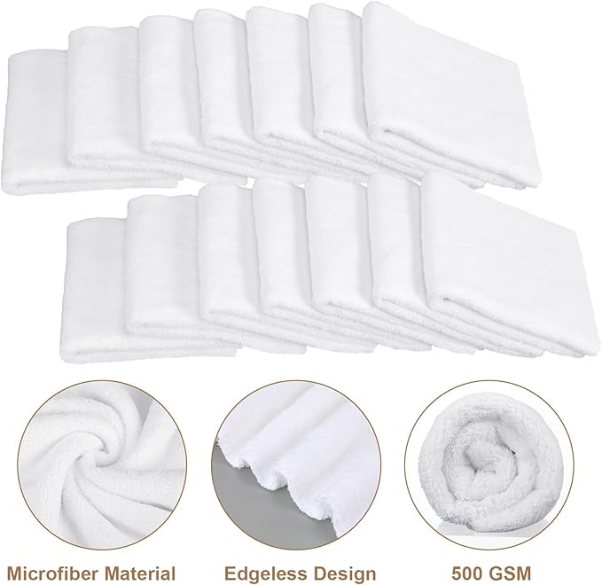 Shimeyao Imeyao 30 Pcs 16 x 16 Inch Edgeless Microfiber Plush Towels for Cars Detailing Drying Wash Polishing Absorbent Cleaning Cloths, 500 GSM (White, 30 Pcs)