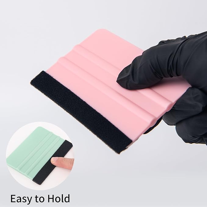 Squeegee for Vinyl, 2 Pcs Vinyl Squeegee with Extra 2 Felt Replacements, 4 Inch Vinyl Wrap Tools for Car Wrap, Craft Sign Making, DIY Crafting, Window, TintTeal and Pink