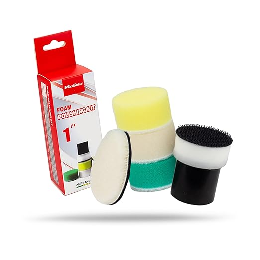 Maxshine 1” Foam Polishing Pads Kit – Specially Designed for Polishing Tiny Spots, Comes with 1” Wool, Cutting, Polishing, Finishing Pads, and 1” Hook & Loop Backing Plate 5/8” Thread