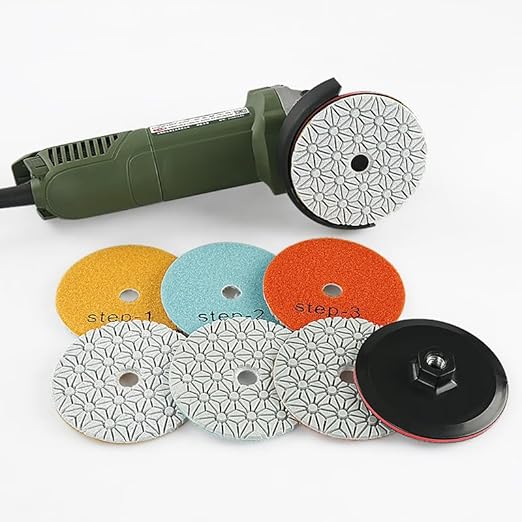 LOZLIN 4PCS 4 Inch 3 Steps Water-Worn Wet Polishing Pad Sharp Flexible 100mm Diamond Polishing Pads for Granite Marble Stone Concrete Sanding Disc