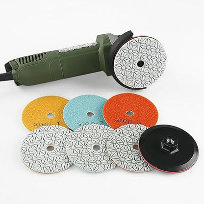 LOZLIN 4PCS 4 Inch 3 Steps Water-Worn Wet Polishing Pad Sharp Flexible 100mm Diamond Polishing Pads for Granite Marble Stone Concrete Sanding Disc