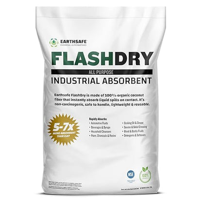 FlashDry Hydrophobic Industrial Absorbent - 50L Bag, Organic Coconut Coir, Absorbs Hydrocarbons, Bodily Fluids, Machine Fluids, Grease - Not for Water, 5-7x More Absorbent Than Clay, OSHA Compliant