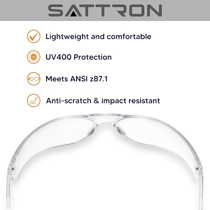 SATTRON 48 Pack Clear Safety Glasses, Protective Eyewear for Men Women, UV Protection Safety Goggles ANSI Z87.1 Scratch & Impact Resistant Eye Protection for Construction, Sports, Lab, Shooting