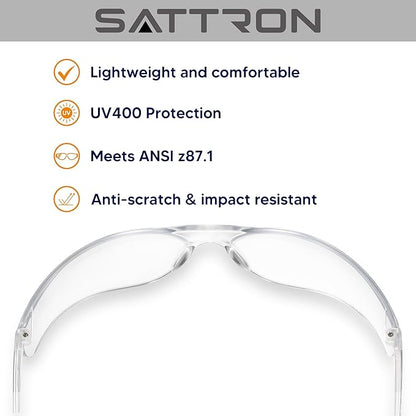 SATTRON 48 Pack Clear Safety Glasses, Protective Eyewear for Men Women, UV Protection Safety Goggles ANSI Z87.1 Scratch & Impact Resistant Eye Protection for Construction, Sports, Lab, Shooting