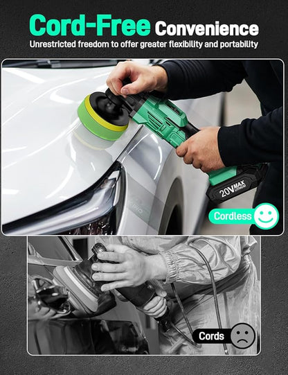 KIMO 20V Cordless Car Buffer Polisher Kit, 25Pcs Polishing Kit, 6 Speeds to 6000RPM / 2*2000mAh Batteries Cordless Polishers, Buffer Polisher for Car Detailing, Scratch Removing, Boat Sanding & Waxing