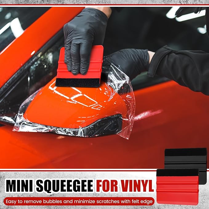 Lasnten 100 Pcs Squeegee for Vinyl Decal Tools 4 Inch Felt Edge Squeegee for Car Window Windshield Glass Cleaning Tool Vinyl Scraper Applicator Tool with Black Fabric Felt Edge(Red Black)