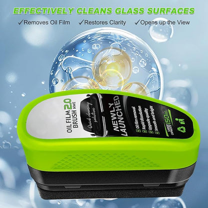cioevantial Upgrade Automotive Oil Film Cleaning Brush,New 2.0 Clearvision Glass Cleaner,Glass Coating Board for Windshield,Prevents Rain and Fog Clearvision Car windshield cleaner tool(2PCS+Wipe)
