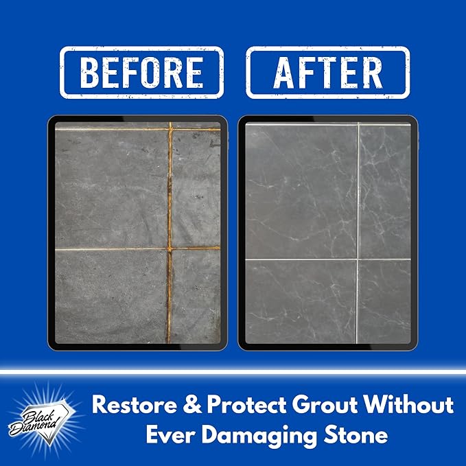 Black Diamond Ultimate Grout Cleaner: Best Cleaner for Tile, Ceramic, Porcelain, Marble Acid-Free Safe Deep Cleaner & Stain Remover for Even The Dirtiest Grout. (1-Quart/1-Gallon/sm brush)