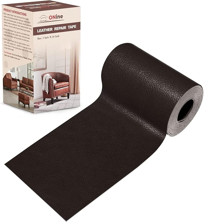 ONine Leather Repair Patch，Leather Repair Tape, 3 x 60 inches Leather Repair Patch for Furniture,Vinyl Repair kit，Leather Couch Patch，for Sofas,Furniture,car Seats,Chairs(Black Brown)