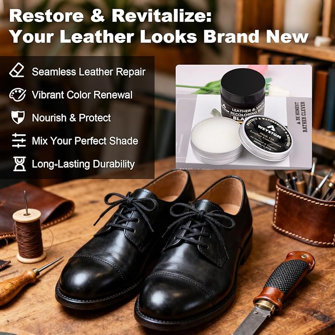 8.5 OZ Leather Recoloring Balm with 100ML Leather Conditioner - Black Leather Repair Kit for Furniture, Leather Dye, Recolor, Renew, Repair & Restore Aged, Faded, Cracked, Peeling and Scuffed Leather