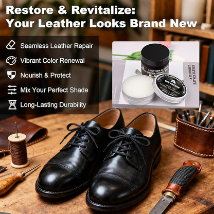 8.5 OZ Leather Recoloring Balm with 100ML Leather Conditioner - Black Leather Repair Kit for Furniture, Leather Dye, Recolor, Renew, Repair & Restore Aged, Faded, Cracked, Peeling and Scuffed Leather