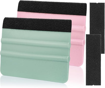 Squeegee for Vinyl, 2 Pcs Vinyl Squeegee with Extra 2 Felt Replacements, 4 Inch Vinyl Wrap Tools for Car Wrap, Craft Sign Making, DIY Crafting, Window, TintTeal and Pink