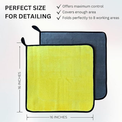 The Pro Stuff® Microfiber Towels for Cars, 600 GSM, Super Soft Drying Towels for Cars, Dual-Sided for Cleaning, Washing and Buffing, Tagless, Scratch-Free, Lint Free Cloth (16”x16”) | Pack of 3