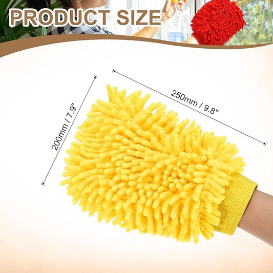 HARFINGTON 2pcs Chenille Microfiber Car Wash Mitts 9.8" x 7.9" Scratch Free Wash Gloves Absorbent Double Sided Plush Cleaning Drying Mitts for Car Washing Home Yellow